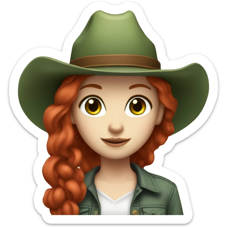 pale skin girl with red hair and green eyes in a cowgirl hat sticker