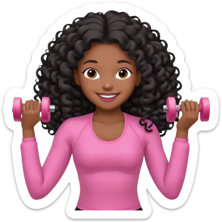 black birthday girl long hair, blow out curls, pink pilates outfit sticker