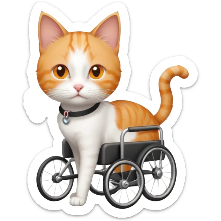 full body small short hair ginger and white cat with orange eyes walking in a wheelchair for cats sticker