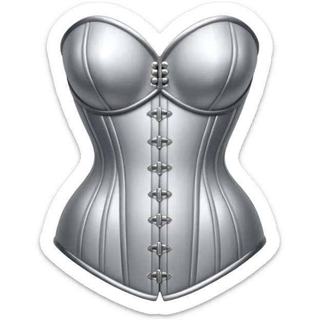 A luxury corset emoji made of silver chrome, smooth metallic curves, minimal fashion silhouette, glossy reflections, sensual high-end aesthetic, iOS emoji style, centered, clean white background sticker