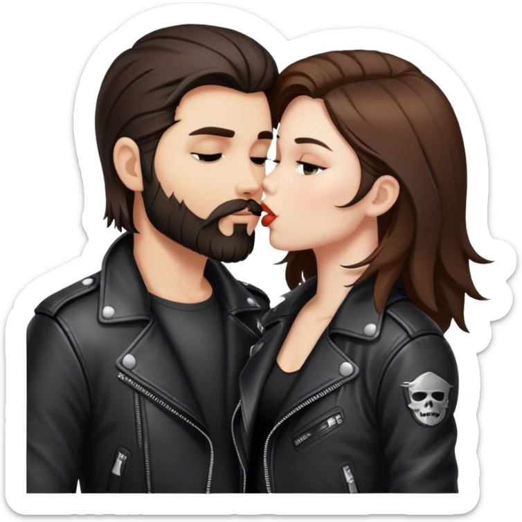 A rocker girl with kissing a brunette boy with a beard and leather jacket  sticker