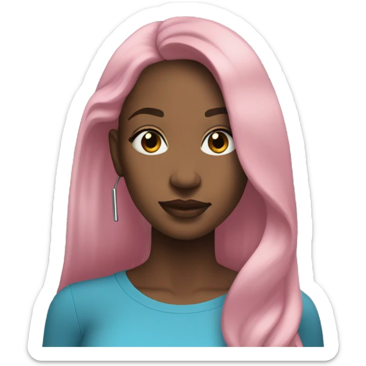 Pretty black woman long hair listening to AirPod max earbuds pink top sticker