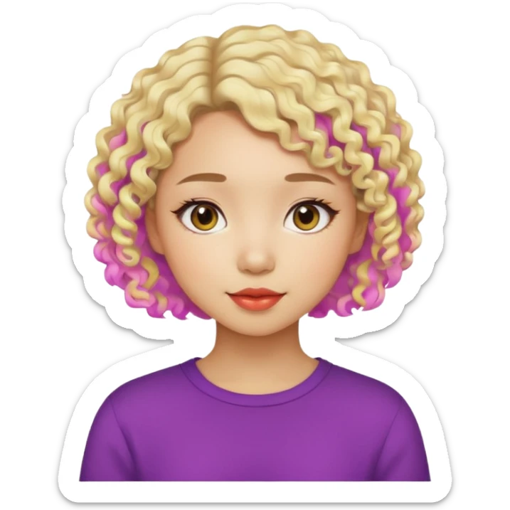 modern Asian girl doing graphic design, short curly light blonde hair, loves colors, creative vibe sticker