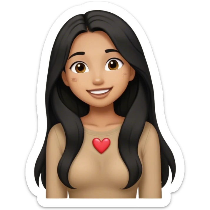 Tan girl with black long hair classy kisses smiles and cute outfit sticker