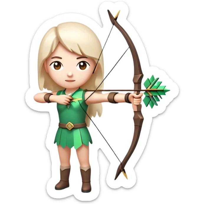 Clash of Clans aesthetic: Cinematic Playful Pixel 3D Bow & Arrow Portrait Emoji, rendered in a 3D vector-style similar to standard emojis with minimal shading and bold, simplified shapes. A compact, distinct form with signature details, softly glowing with a pixelated adventure charm. Simplified yet unmistakably iconic, highly detailed and consistent, glowing with a soft radiance and high shine. Stylized with a touch of classic pixel-art charm and a soft glowing outline, capturing the essence of a beloved gaming relic with a friendly, playful manner! sticker
