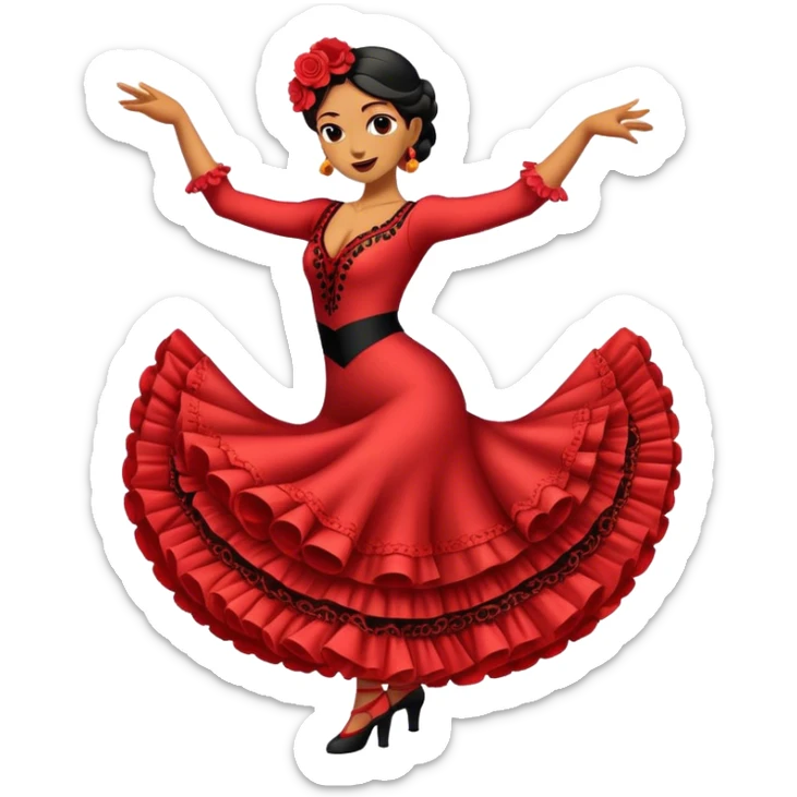 Cinematic Realistic Flamenco Pop Culture Emoji, featuring an expressive portrayal of traditional Spanish dance rendered with dynamic textures and passionate, vibrant lighting. sticker