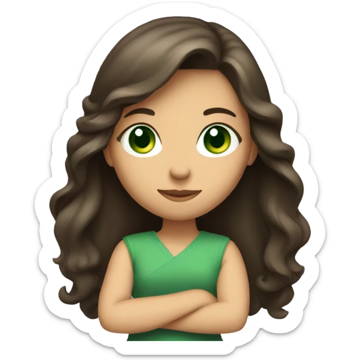 A long hair brunette girl with green eyes crossing her arms sticker
