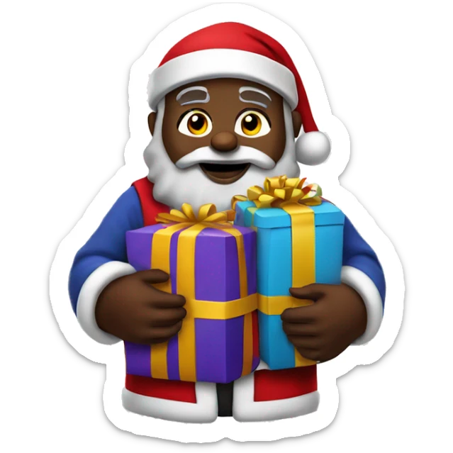 Black Santa Claus holding a sac full of gifts sticker