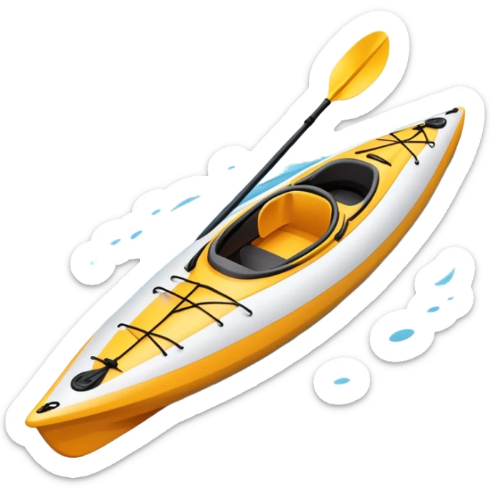 An icon showing a close-up of a sleek kayak with double-bladed paddles gliding through water. Splashes surround the boat as it cuts across a calm surface, symbolizing speed and focus. Transparent background emphasizes the dynamic and personal nature of kayak paddling. sticker
