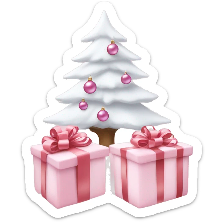 Light pink Christmas gifts under a white Christmas tree  sticker