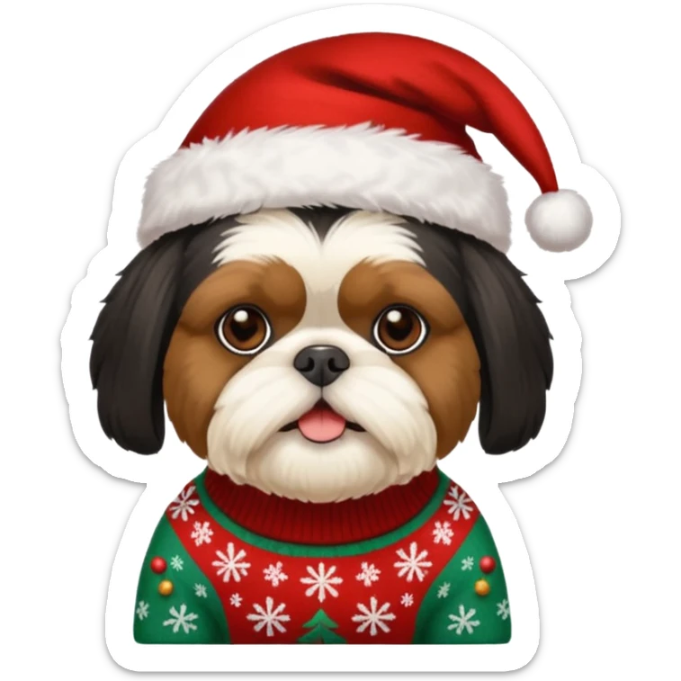 ALL BLACK FACE AND BODY SHIH TZU WITH CHRISTMAS SWEATER AND HAT sticker