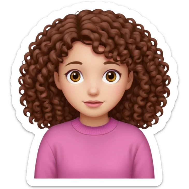 girl with curly brown hair and pink jumper sticker