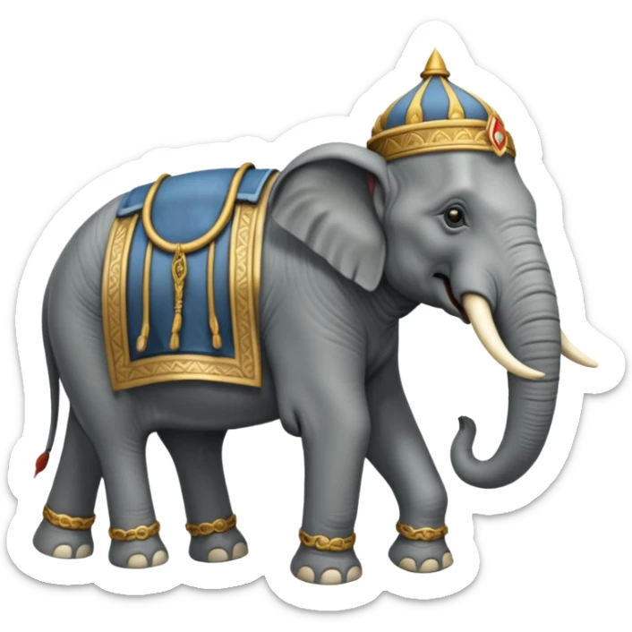 An emoji of a fierce Carthaginian war elephant with tusks and a howdah on its back. sticker