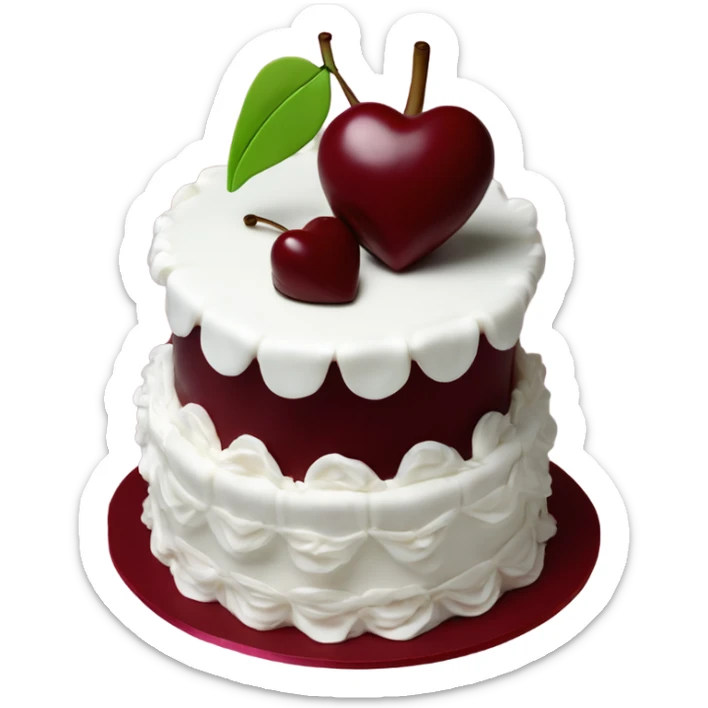 Cherry vintage trendy burgundy ruffled frosting and white heart shaped cake 1 layer  sticker