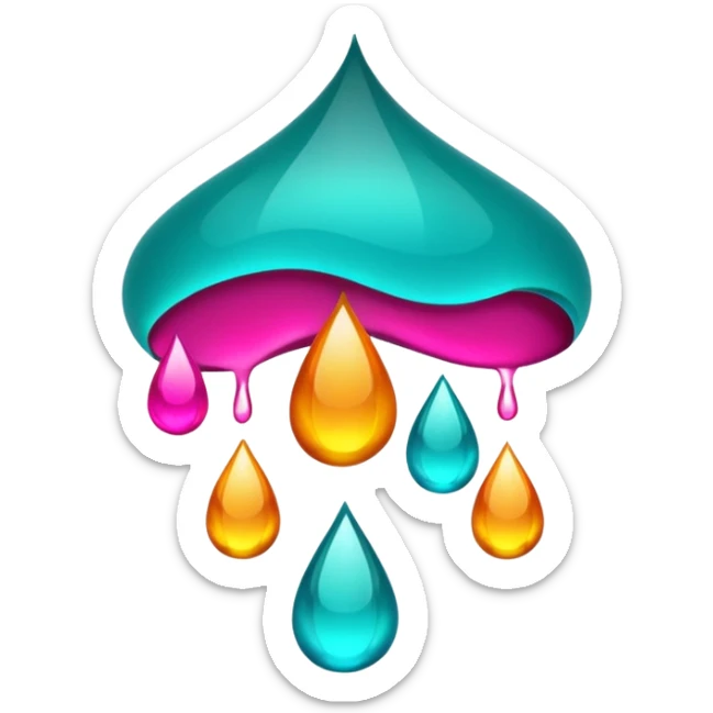 #LiquidIntell flowing raindrop in deep jade teal, neon cyan, and accents of golden amber and fuchsia sticker
