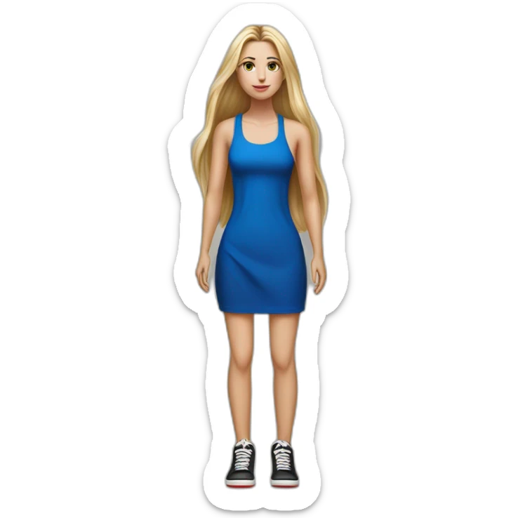 hyperrealist caucasian long straight hair blonde brown eyes short red tube dress black sneakers full body sticker