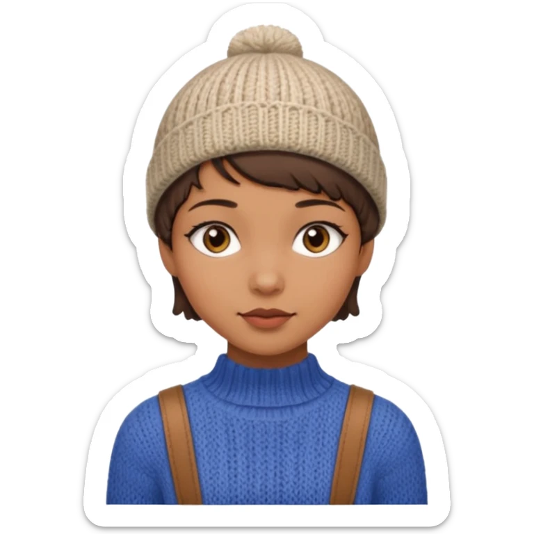 Girl pixiecut Hair Brown knitted wool cap piece of clothing sticker