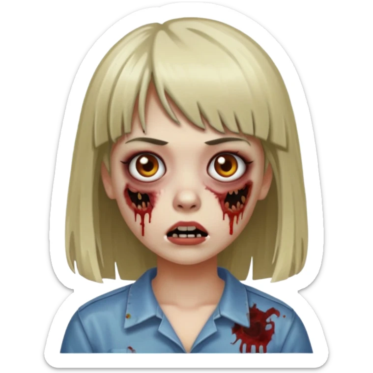 me faça uma garota zumbi de franja com cabelo médio liso versão emoji do ios sticker