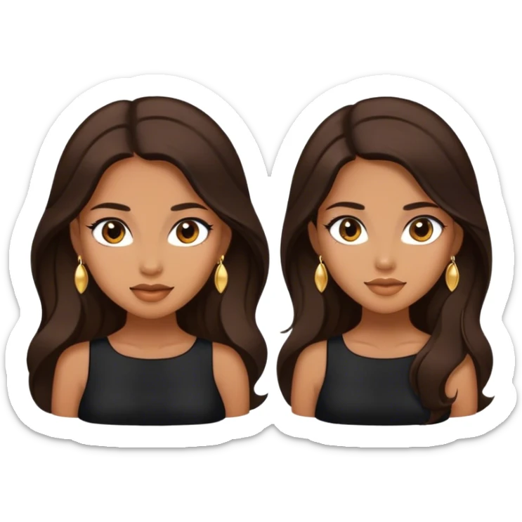 Beautiful woman,cute, long dark brown hair in dark dress with gold earrings sticker