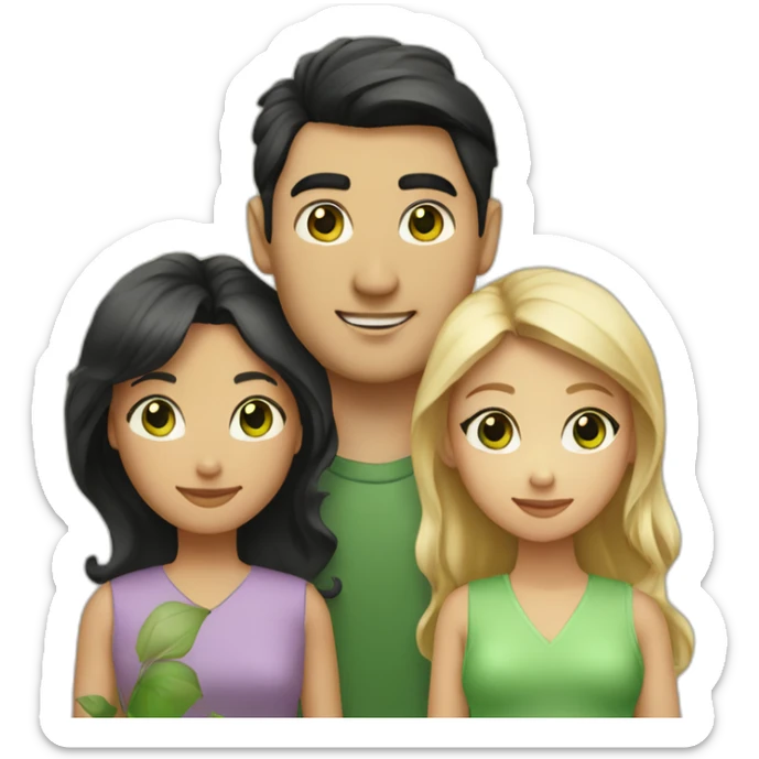 “A family with a man having black hair and Asian black eyes, and a woman with blonde hair and green eyes, and a daughter with brown hair.” sticker