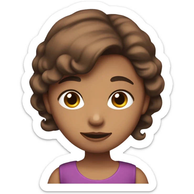 girl on the phone, no view of face, mysterious, has red highlights in her brown hair, and is wearing a tight purple dress with a pink bow sticker