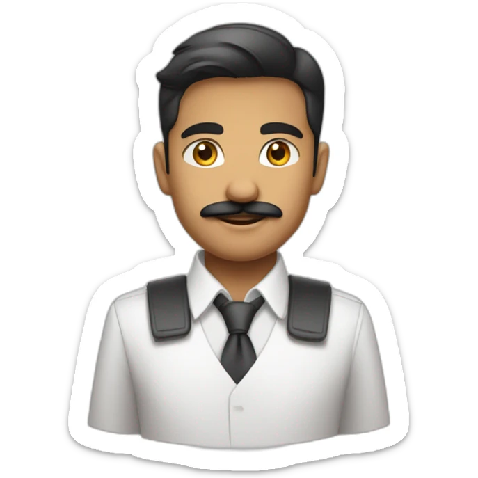 indian white tone boy as a Businessman in plain white shirt with sleeve up and mustach sticker