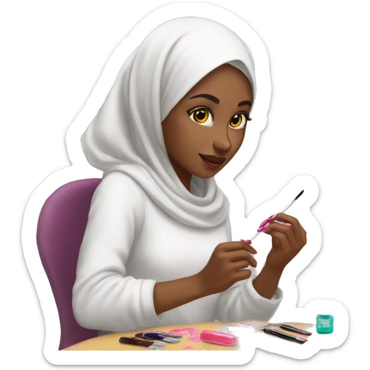 Cute-Muslim-girl-painting-her-nails-with-nail polish sticker