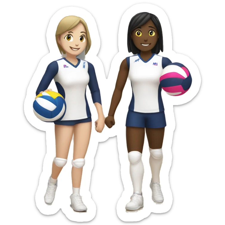 two Passionate volleyball player, one male and other female standing with a mikasa v200w ball sticker