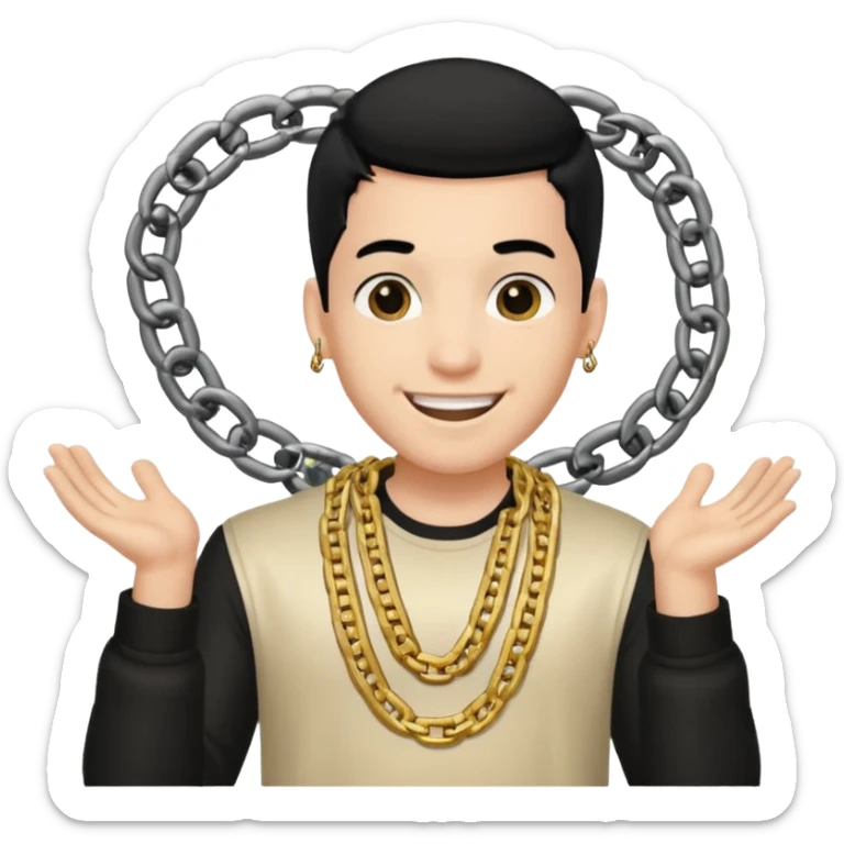 Has un chico con mucha plata en sus manos y en su alrededor, Con una cadena que diga "JovenBallin" y que tenga pelo negro y sea piel blanca sticker
