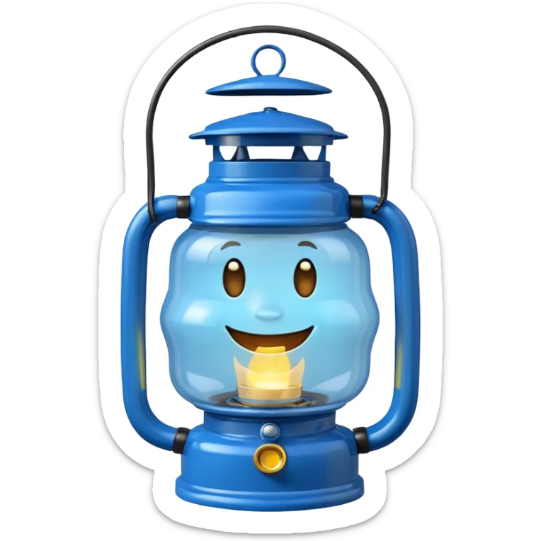 adorable cartoon blue oil lantern emoji, hurricane style with wire guard sticker