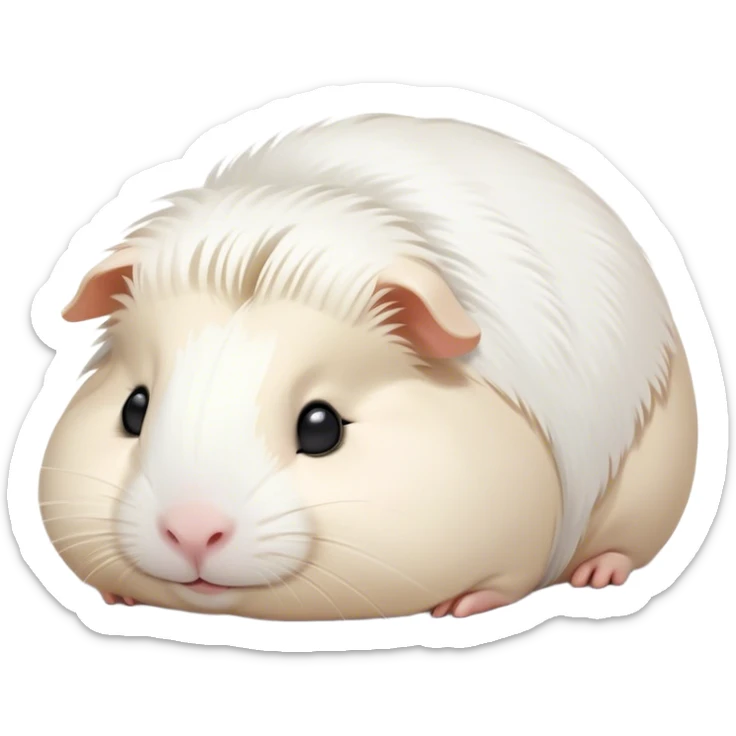 Meme-Worthy Cute Sleeping White Guinea Pig Portrait Emoji, Head resting peacefully with a contented smile, showcasing a delightfully chubby build and a luxuriously soft pure white fur, eyes shut in a serene, cozy nap, Simplified yet hilariously adorable features, highly detailed, glowing with a soft, drowsy light, high shine, relaxed and utterly lovable, stylized with an air of playful laziness, bright and heartwarming, soft glowing outline, capturing the essence of a comically sleepy guinea pig, so meme-worthy it feels like it could instantly become the next viral sensation of adorable slumber! sticker
