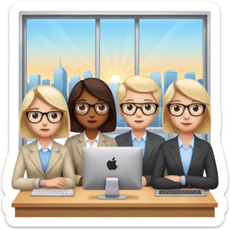 Watching computer Employees of a startup company with a countryside view outside the window sticker