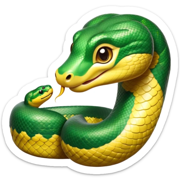 cinematic-cute-anaconda-portrait-emoji,-head-tilted-playfully-and-inquisitively,-with-a-sleek,-shimmering-body-adorned-with-detailed-scale-patterns-and-round,-sparkling-eyes-full-of-wonder,-simplified-yet-irresistibly-adorable-features sticker