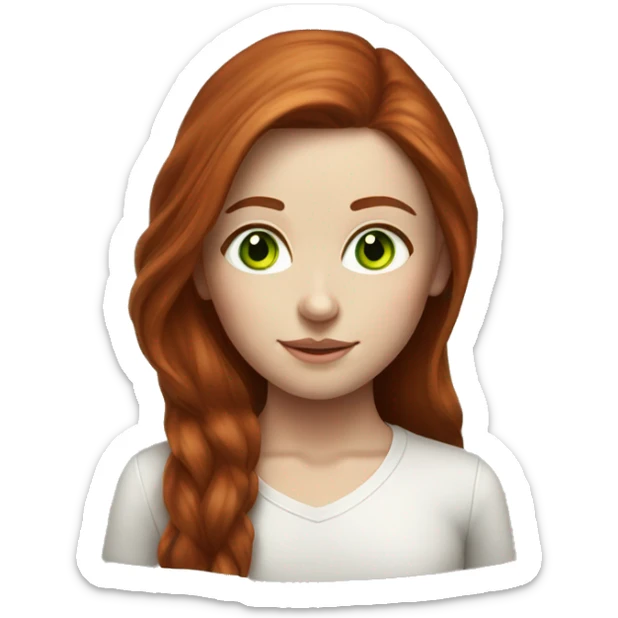 Realistic portrait of a girl with long auburn hair green eyes fair skin sticker