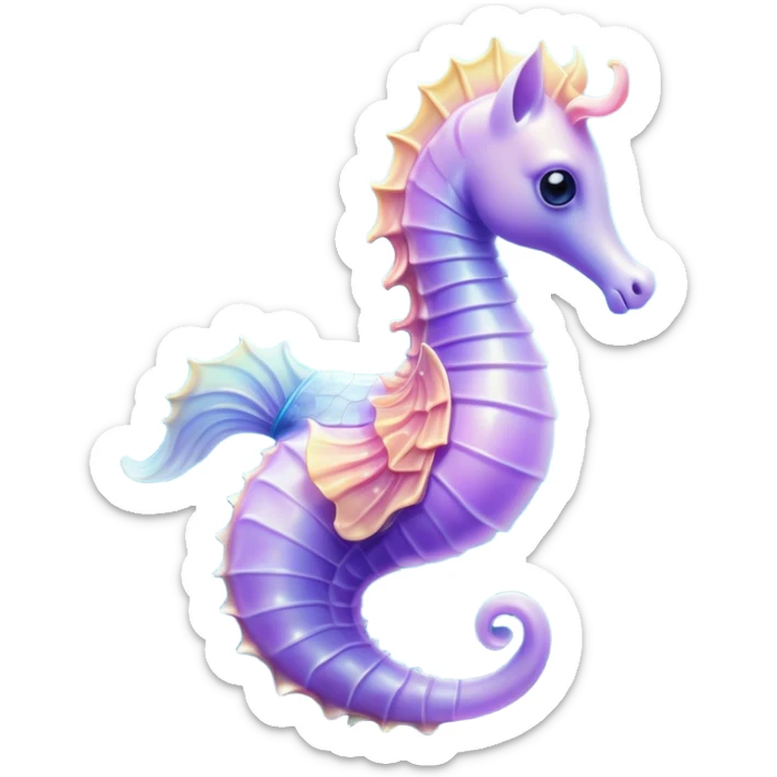 Cinematic Noble Sea Horse Portrait Emoji, Poised and enchanting, with a delicate, slender body in soft pastel hues, a gracefully curled tail and large, expressive eyes radiating gentle wonder, Simplified yet charmingly cute features, highly detailed, glowing with a soft, magical aquatic luminescence, high shine, intelligent and endearing, stylized with an air of whimsical marine grace, focused and poised, soft glowing outline, capturing the essence of a watchful and confident seahorse that appears ready to drift out of the screen with delightful charm! sticker