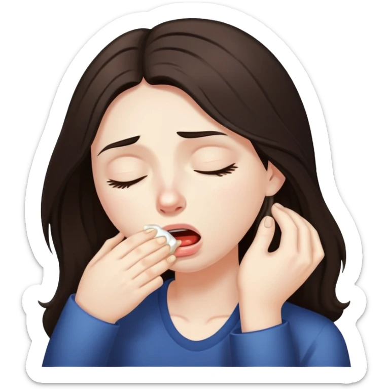 girl with long dark brown hair and pale skin hungover vomiting sticker