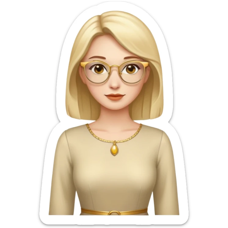 woman, wearing a longlsleeve dress, golden glasses sticker