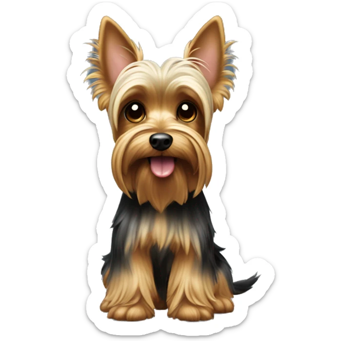 tall long yorkie with high ears and their tongue out to the side sticker