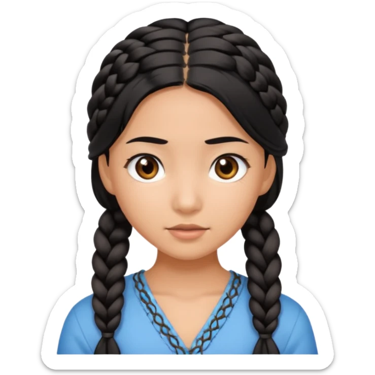 very tan Asian girl with black hair and dark brown eyes, braided hair sticker