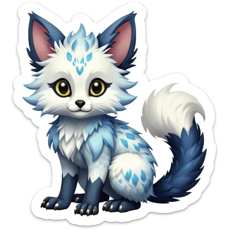 Epic Feral Rare Fantasy shiny edgy cool fluffy Vernid-Trico-species-hybrid-animal by LiLaiRa, random markings, tufted tail, tufted ears, full body sticker