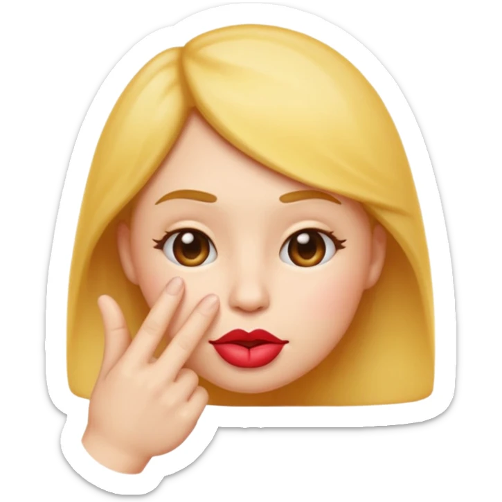  The emoji has puckered lips as if whistling or kissing (like the 😗 emoji) and is holding its index finger and middle finger up to its cheek or ear  in a thoughtful or shushing gesture (like the 👆 emoji). Soft studio lighting, simple composition, isolated on a white background.'}"
} sticker