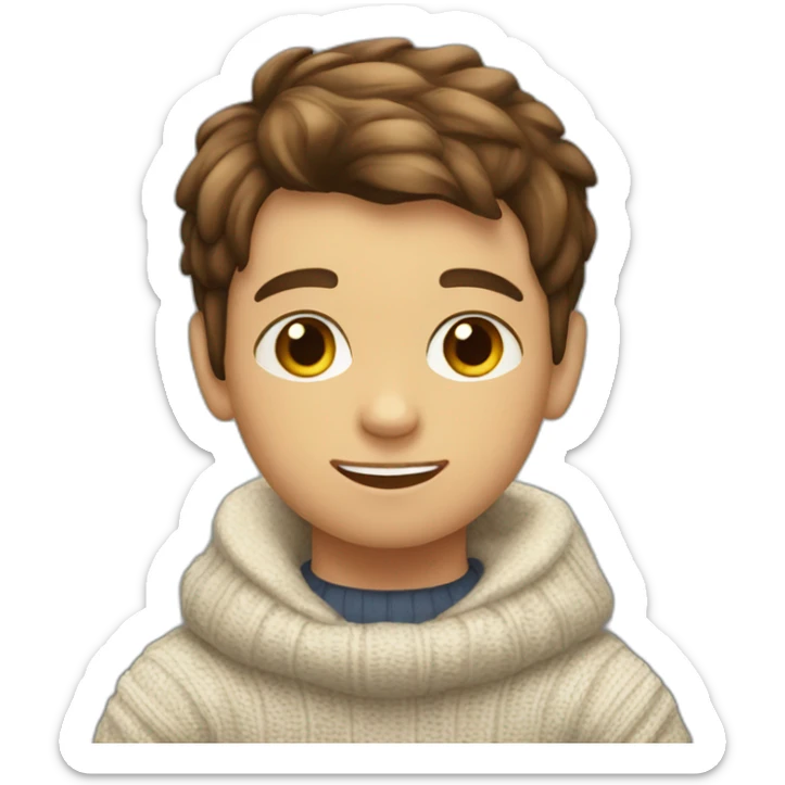 young boy brown hair and eyes with faded haircut sitting in christmas sweather sticker