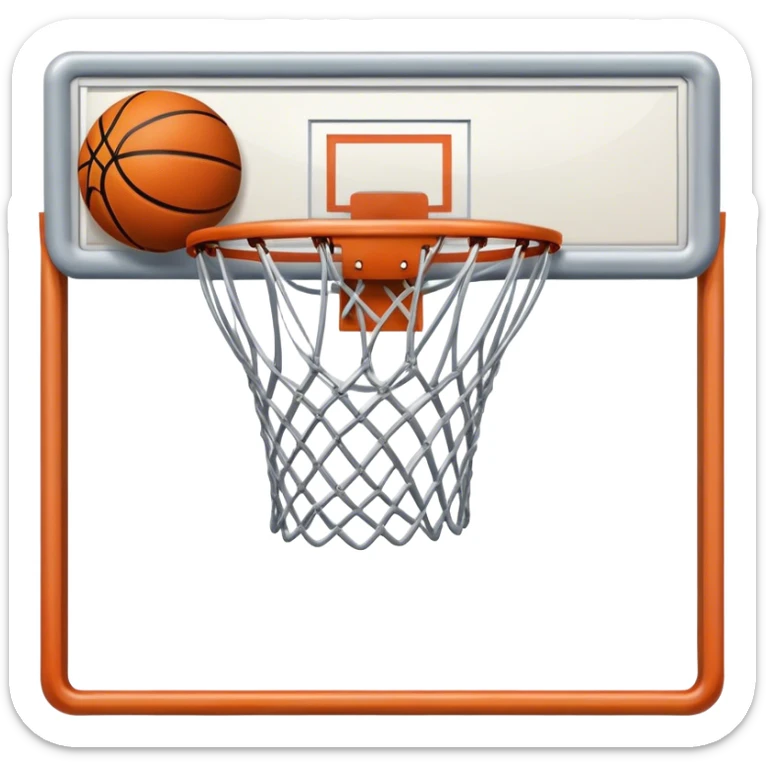 Cinematic Realistic image of a basketball hoop with a detailed metal rim and intricately woven net, captured in dynamic lighting that evokes the charged atmosphere of a competitive court sticker