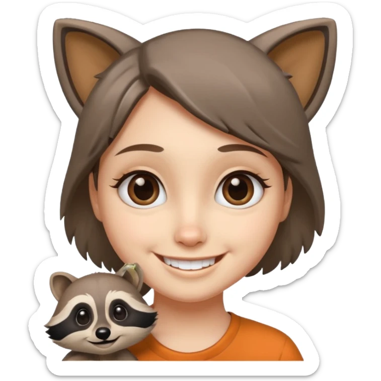 Racoon speaking with a person in cartoon emoji style friendly and calm sticker