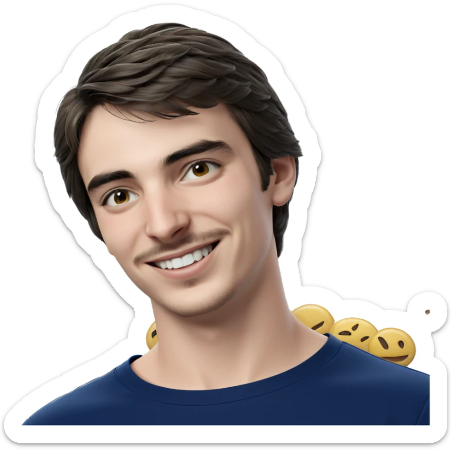 smiling boy in blue shirt sticker