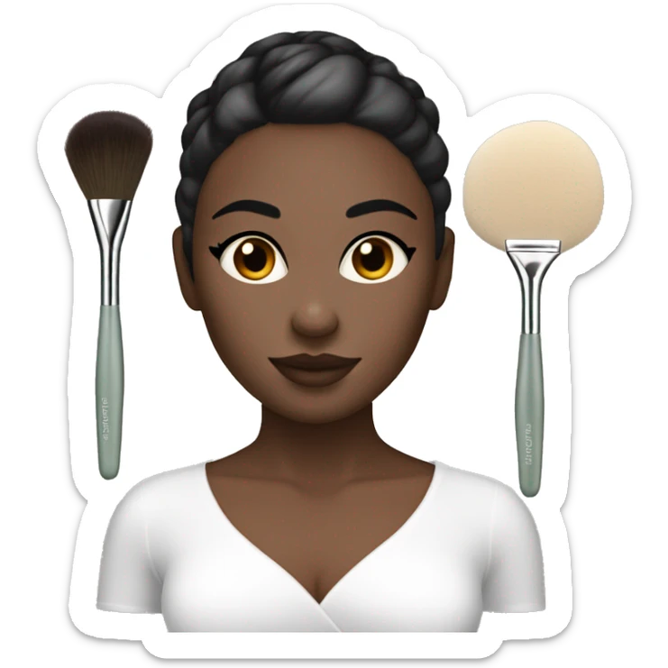 white girl with dark hair and bun apply spa facial mask all over face with brush sticker