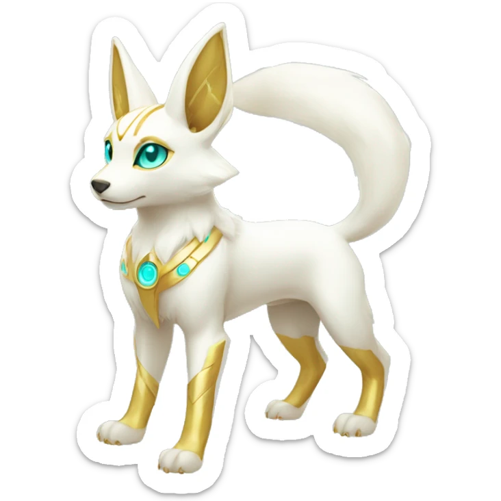 Shiny White Angelic Electric Albino Umbreon. cyan eyes and cyan markings. Golden Anubis-rings. full body sticker