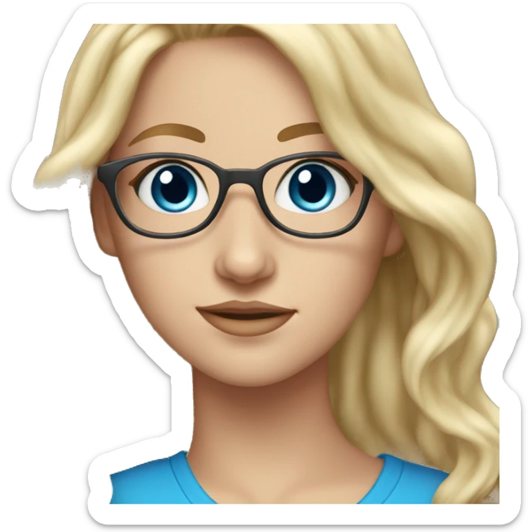 White Girl with wavy blonde long hair, blue eyes and glasses sticker