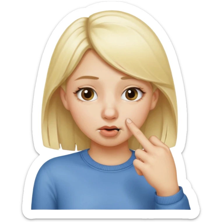 white blonde girl holding onto her nose with her index finger and thumb because something stinks  sticker