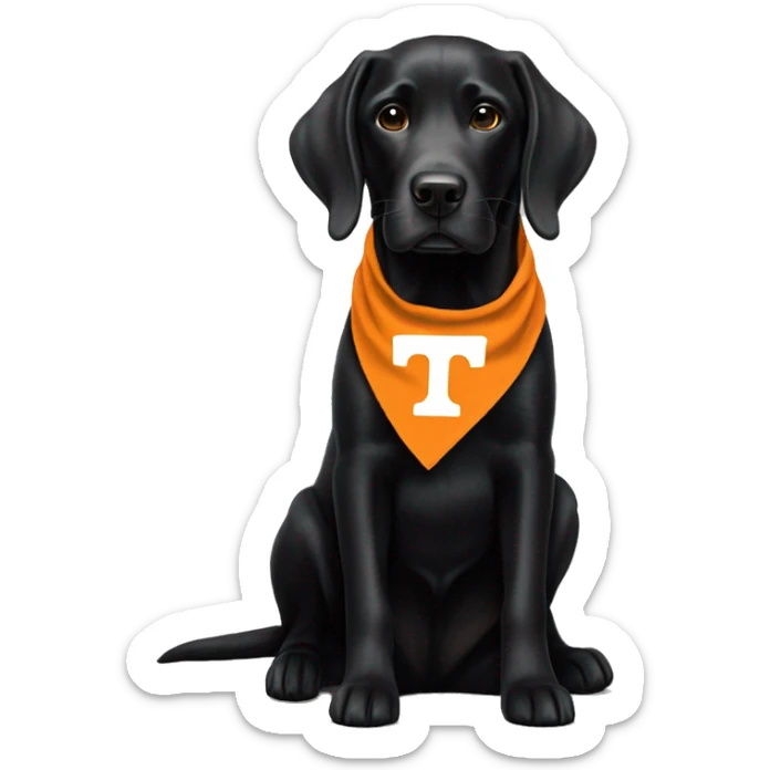 Black lab dog wearing University of Tennessee, Vols bandana sticker